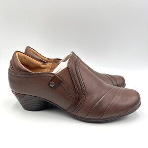 Cobb Hill Womens Laurel Brown Leather Slip On Low Block‎ Heels Loafers Shoes 6M